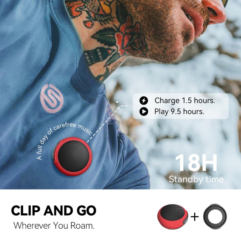 ANCwear Portable Bluetooth Speakers Wireless Mini Speaker with Enhanced Bass, HD Sound, Wearable Speaker with Microphone, 9.5H Playtime, IPX6 Waterproof for Sports, Outdoor Travel (Red) - Image 3